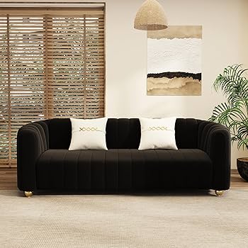 AQUOSseoce／VelvetBlack ZX Design 84.6'' Oversized Velvet Loveseat Couch, Modern